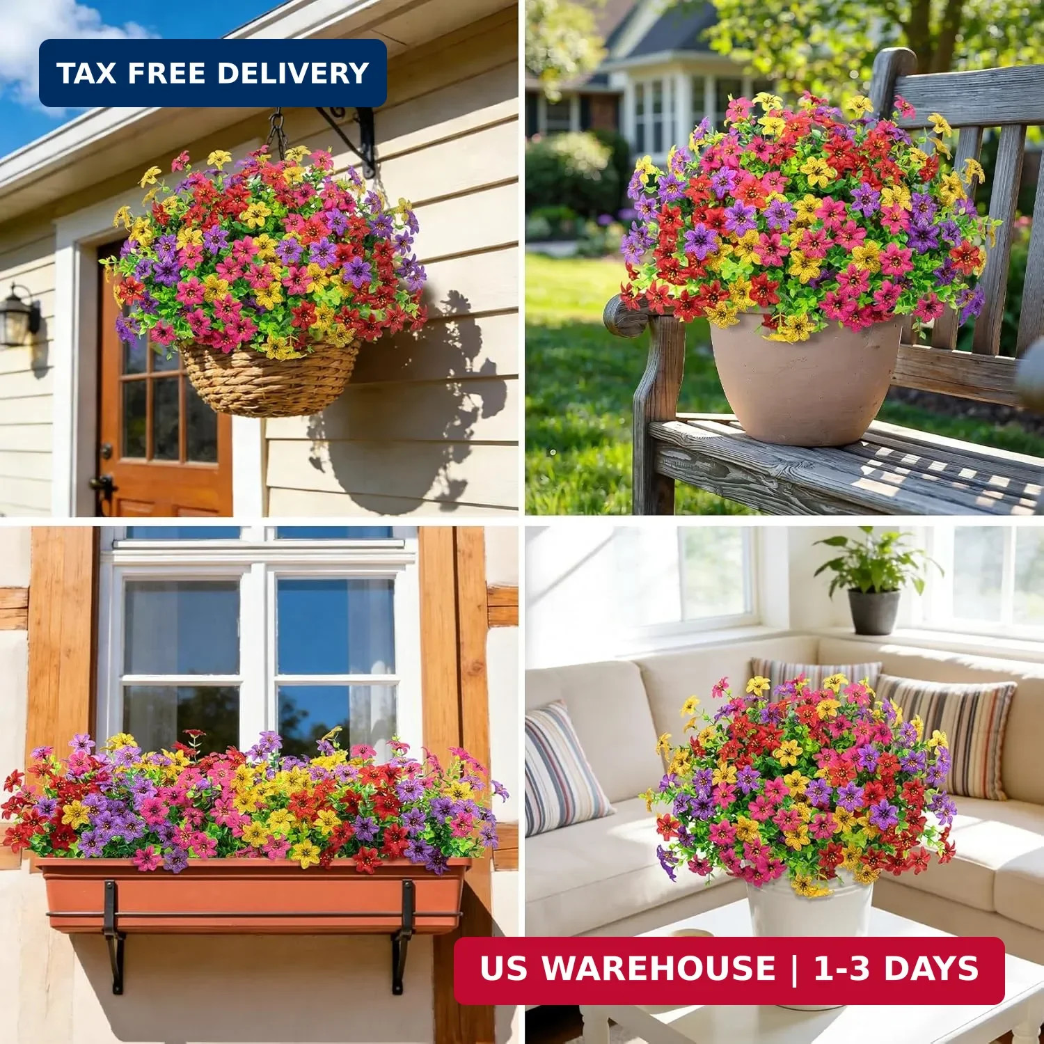 20 Bundles Artificial Flowers for Outdoors, Fake Silk Flowers UV Resistant Faux