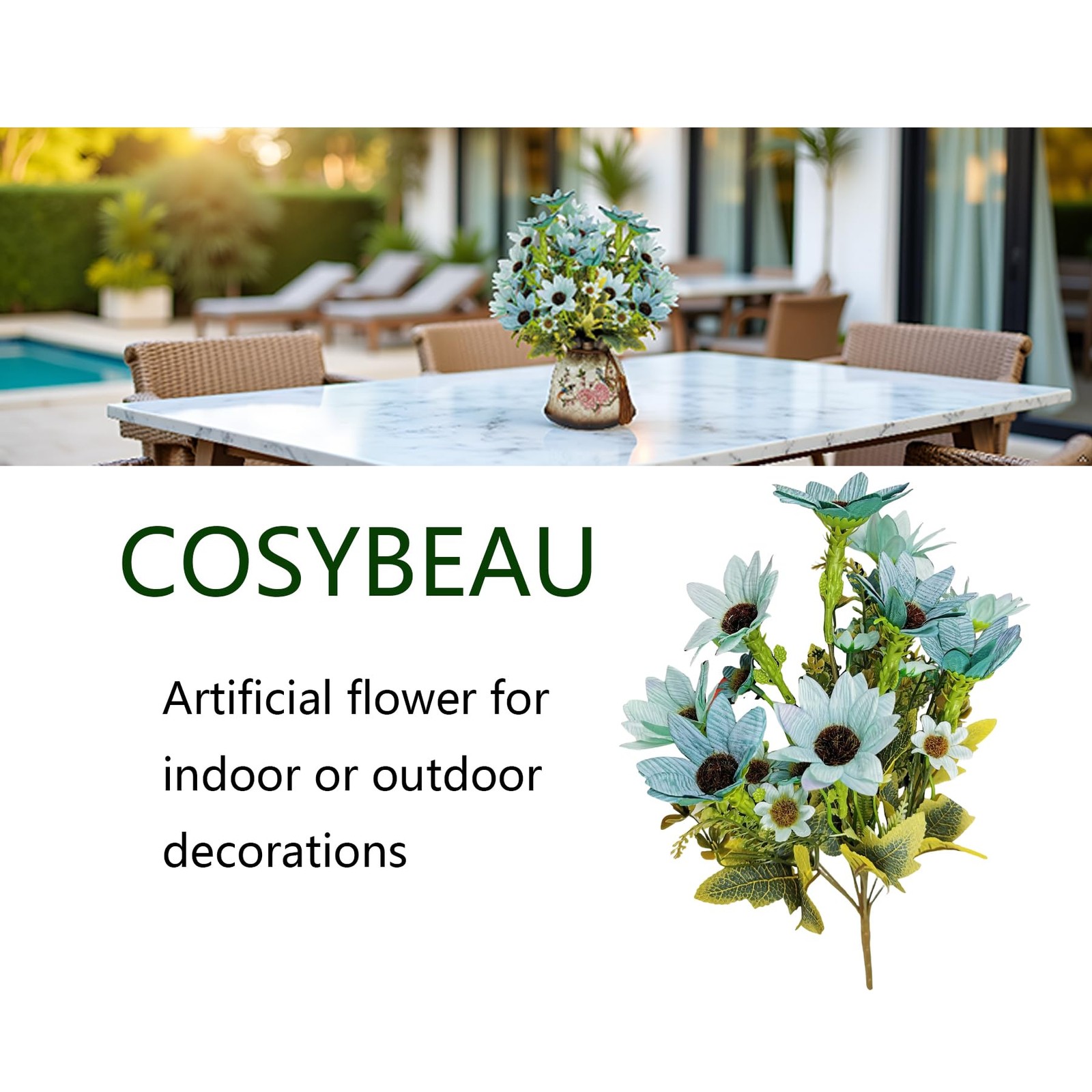 4 PCS Fake Wildflower Artificial Daisies Blue Silk Faux Flowers Home Decor