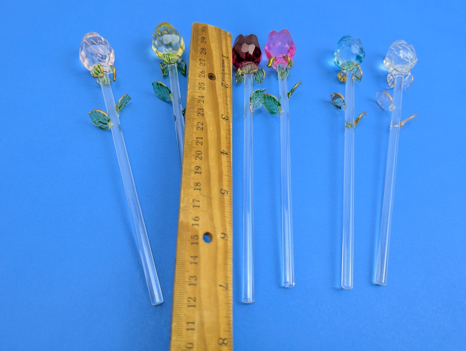 Set of 6 Exquisite Glass Stem Roses for Floral Bouquet