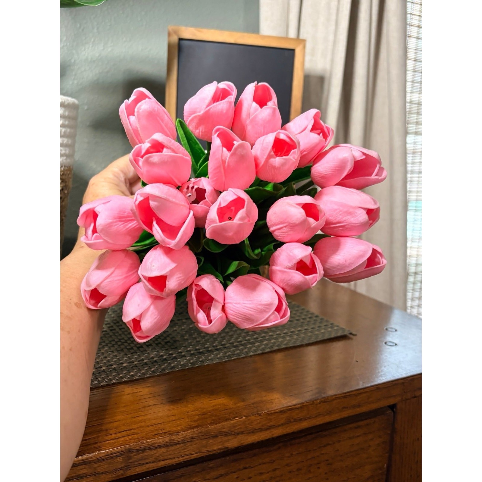 Pink Tulip Arrangement Bunny Metal Milk Can Vase Easter Spring Decor