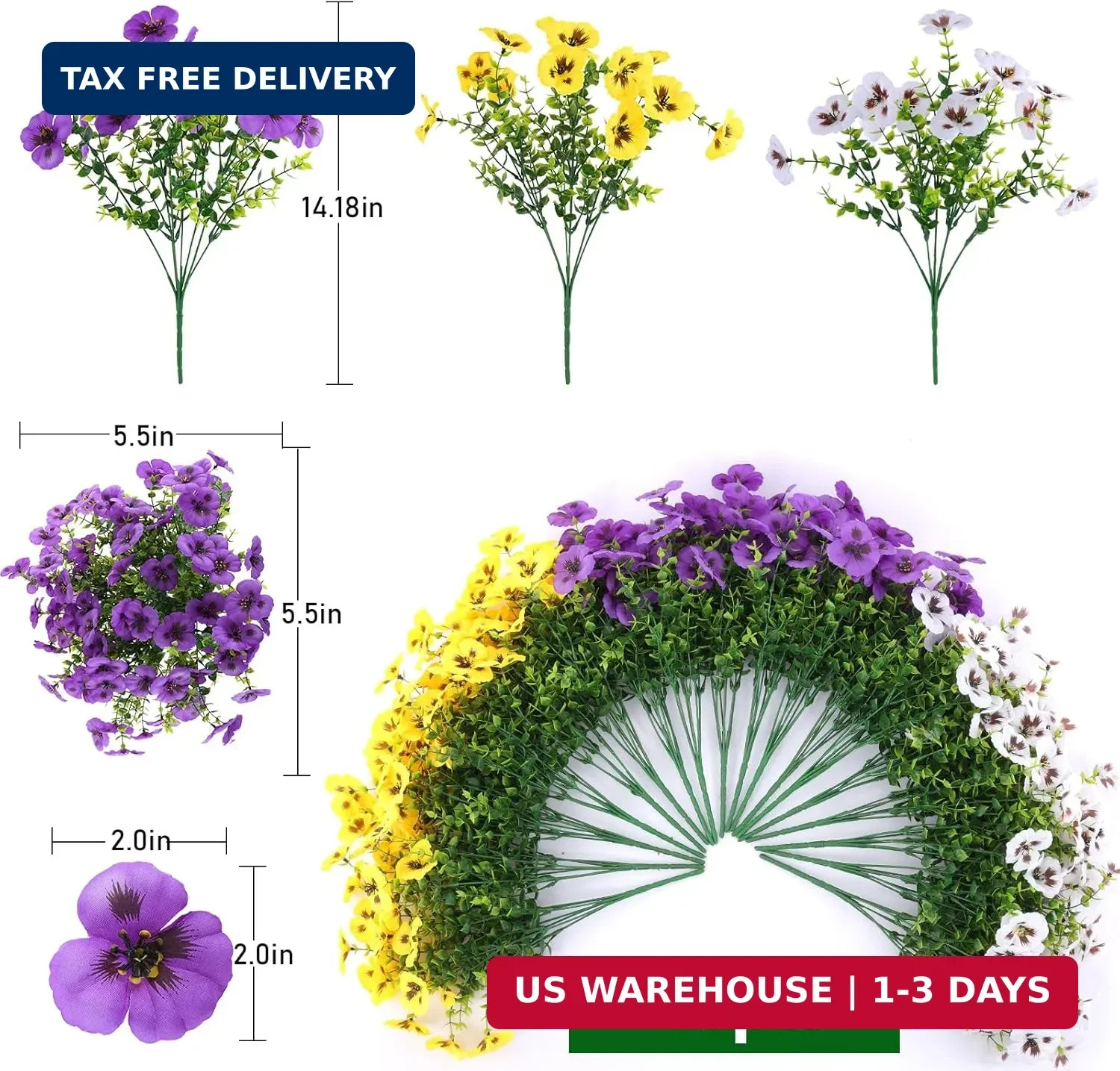 Rowfad 18 Pcs Artificial Fake Pansy Flowers for Outdoor, Faux Silk Pansies Sprin