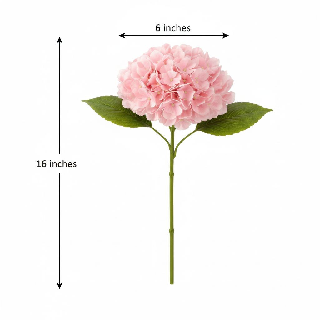 Blush Pink Hydrangea Stem Faux Flower 16 Inch Artificial Hydrangea Bloom 6 Inch