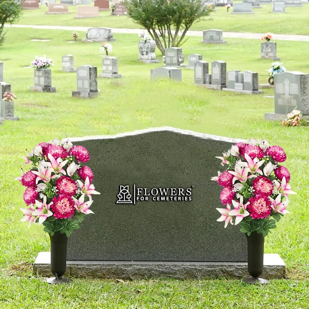 Large Artificial Lily Chrysanthemums Cemetery Flowers For Grave Vase Sympathy