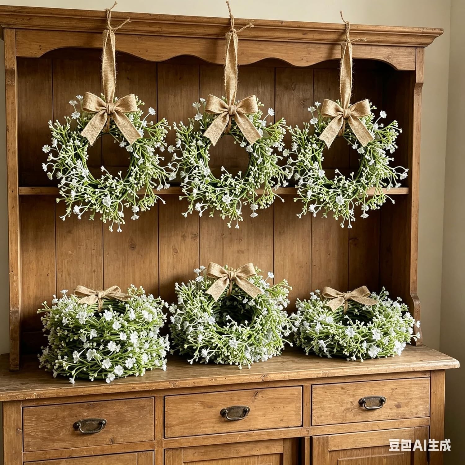 6 Pcs Mini Baby Breath Hanging Wreaths Gypsophila Candle Rings Pillar Holder