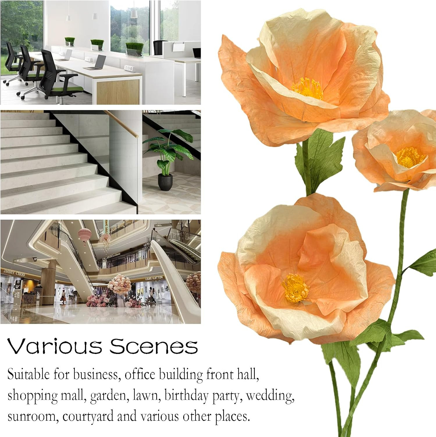Giant 3PCS Faux Flowers Set – 80″ Waterproof Decor for Home & Events