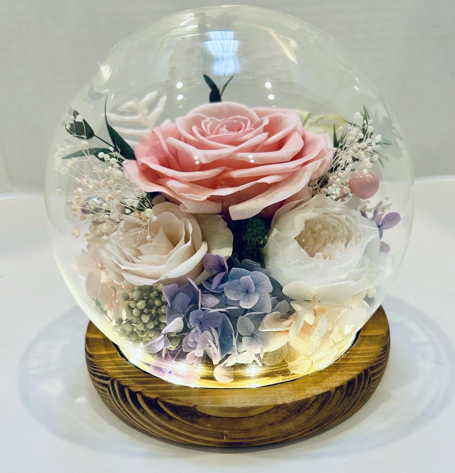 Preserved Flowers in Glass Dome with LED Light Forever Roses That Last