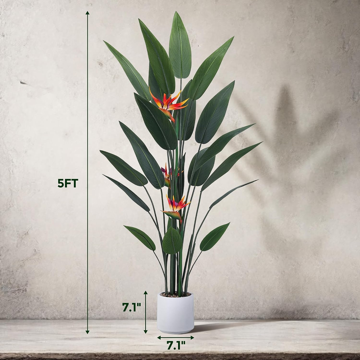 Artificial Bird of Paradise Plant 60In(5Ft) Tall Fake Banana Leaf Plant for Indo