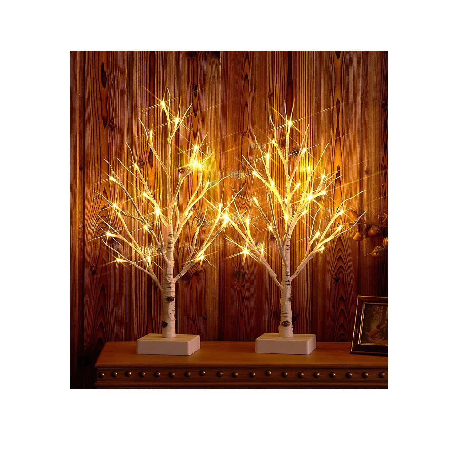 PreLit Tabletop Birch Tree 24LED Timer Battery Operated 18 In 2 Sets