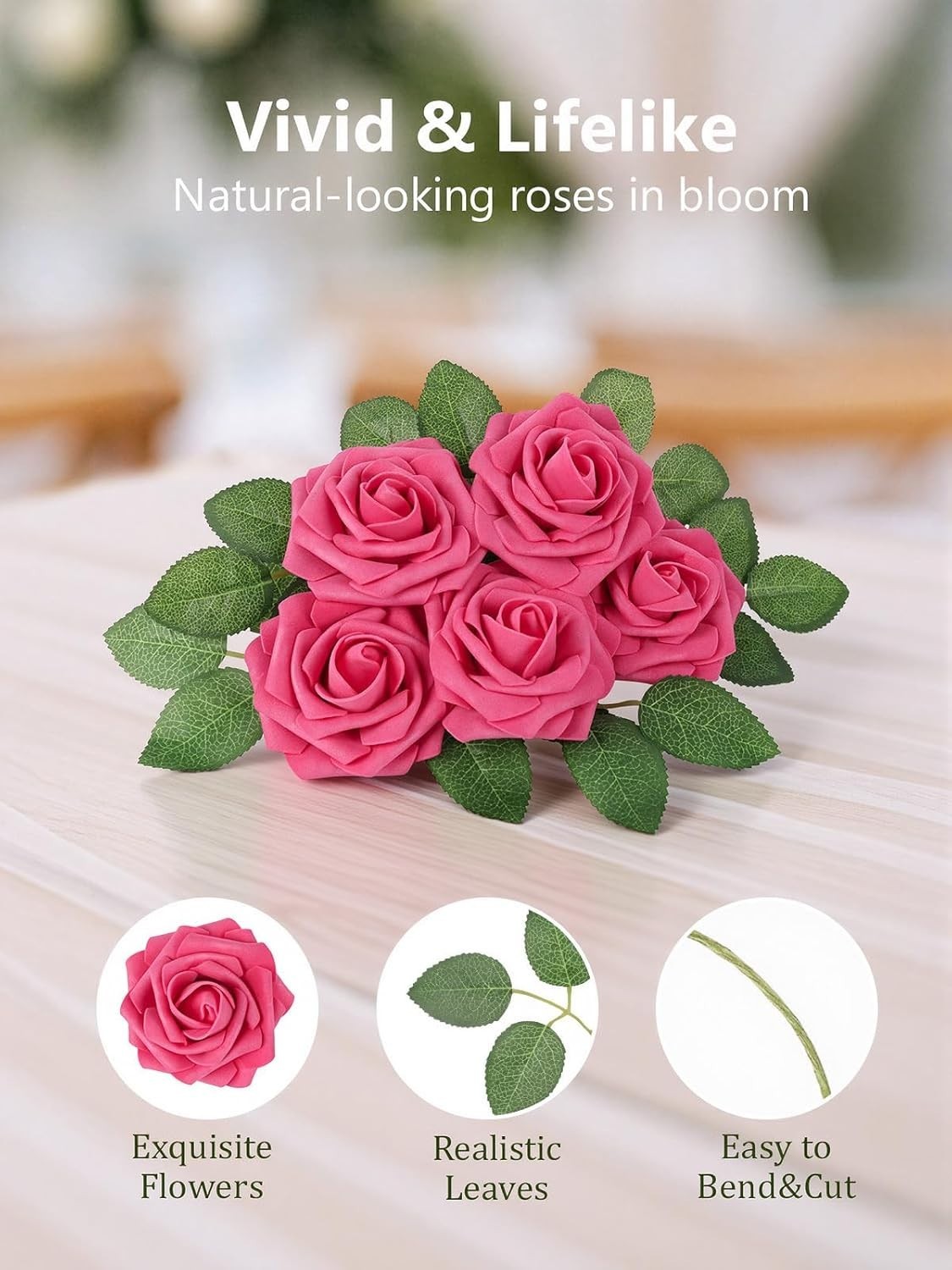 25 Pcs Hot Pink Foam Roses – Elegant Artificial Flowers for Weddings and Decor