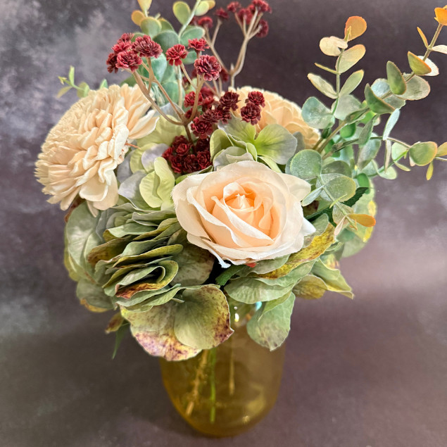 Sola Wood Floral Farmhouse Arrangement Yellow Mason Jar LED Lights Home Decor