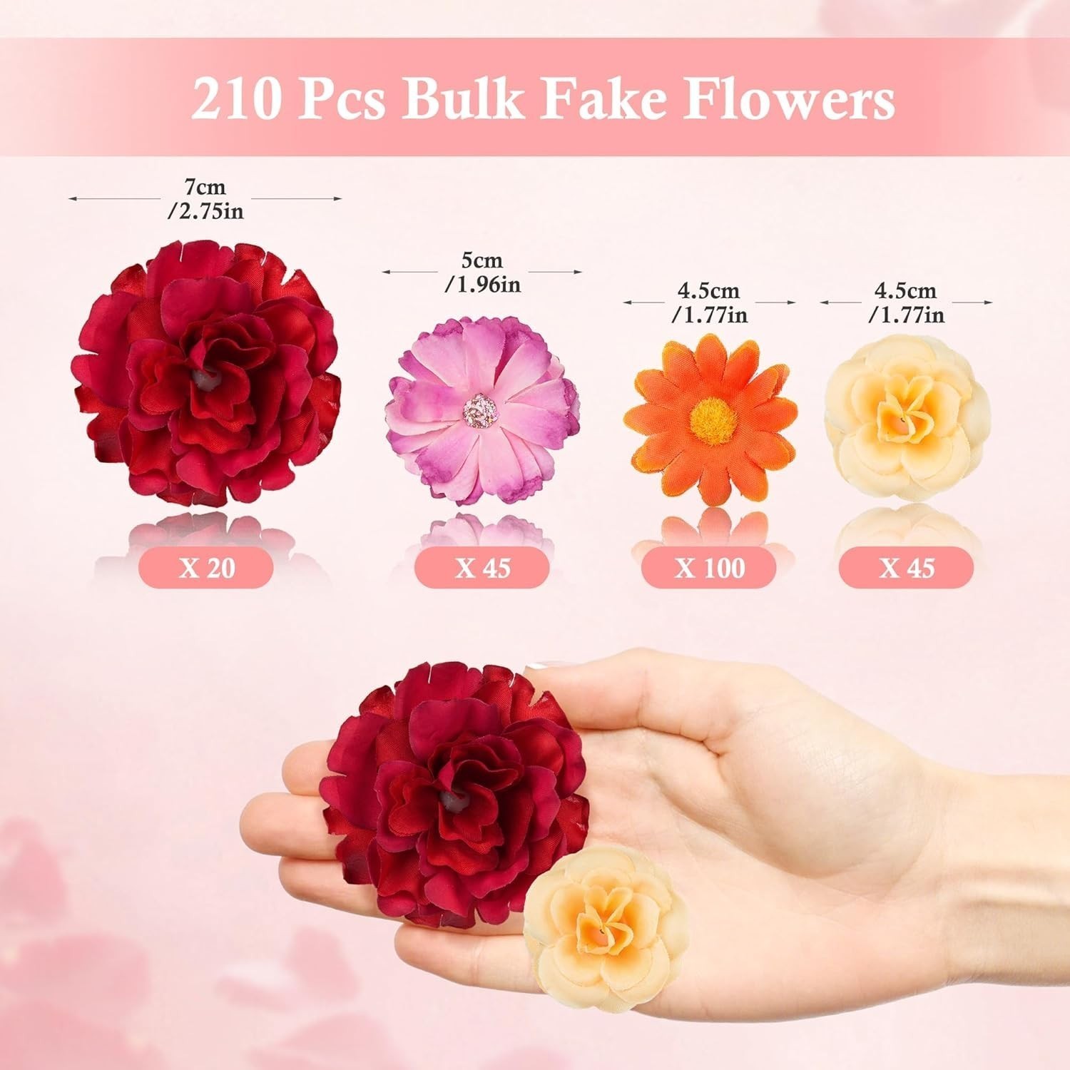 210 Pcs Mini Silk Flower Heads Small Fake Rose Daisy Faux Flowers Bulk Crafts