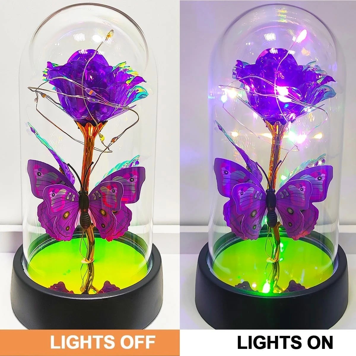 JUNQIU Mothers Day Rose Gifts for Mom, Glass Rose in Glass Dome, Light up Flower