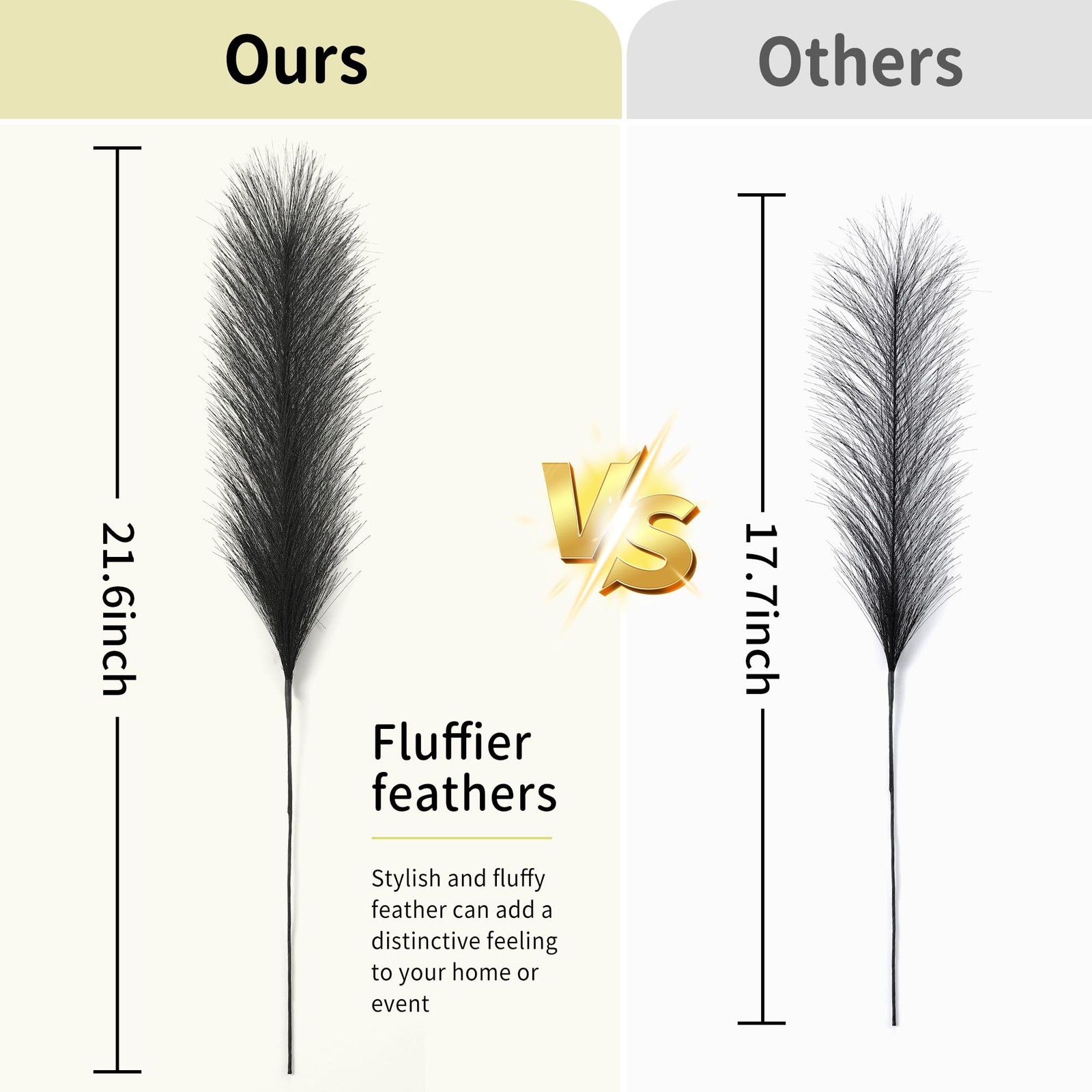 36 PCS Black Pampas Grass 21.6 Inch Faux Artificial Fluffy Decor Wedding