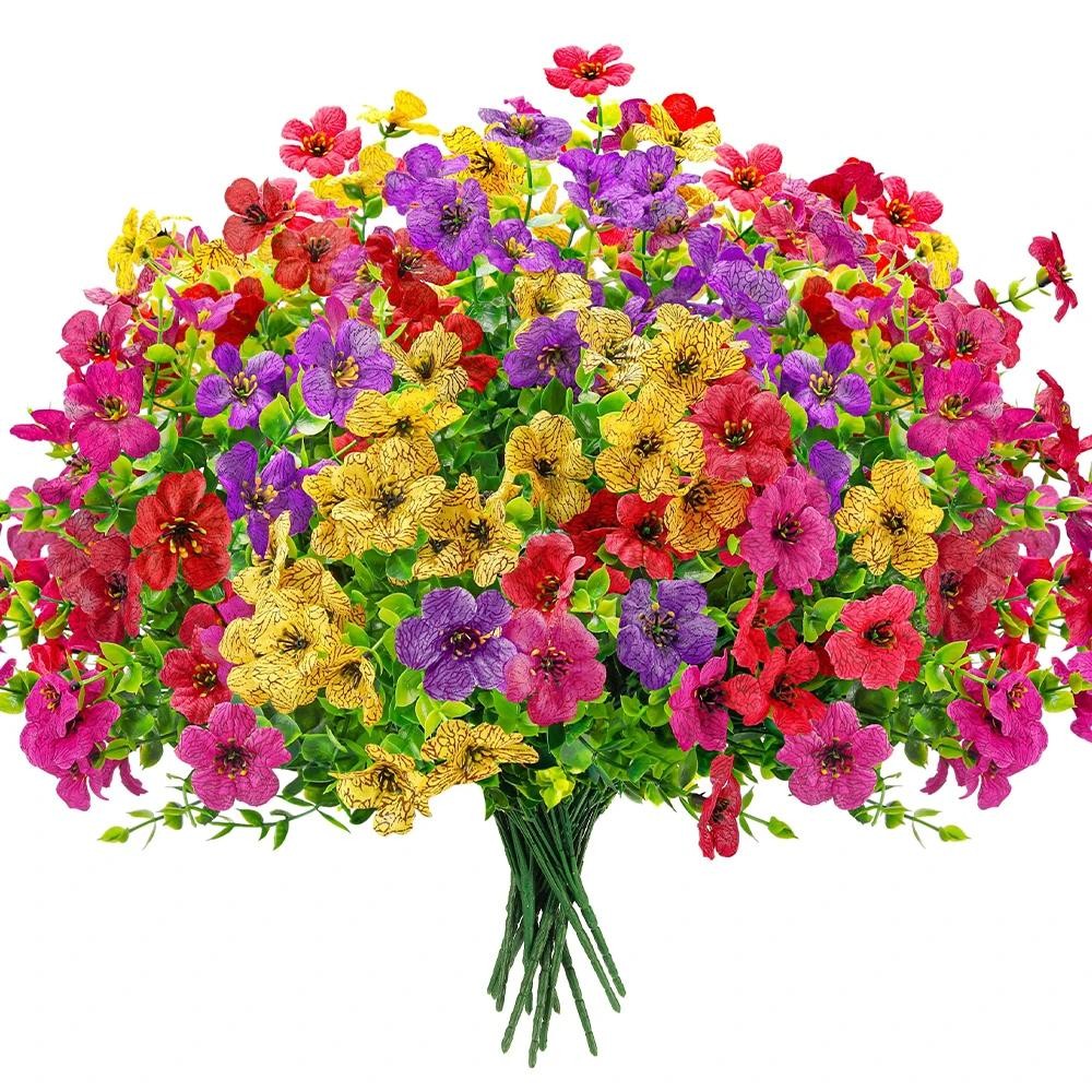 4PCS Artificial Greenery Shrubs – UV Resistant Fake Flowers for Garden & Home