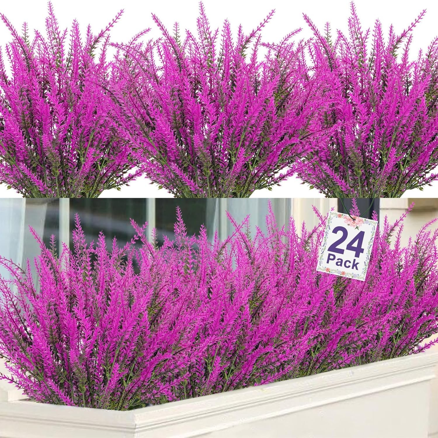 24 Bundles of Fuchsia Artificial Lavender – No Maintenance, -Round Beauty