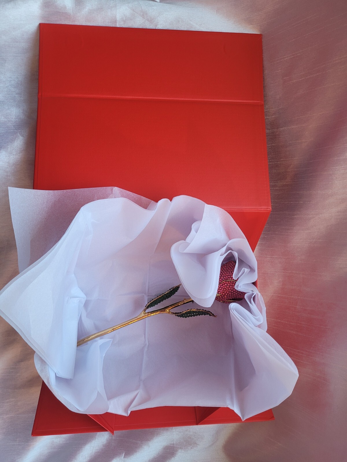 24K Gold Red Forever Rose Austrian Swarovski Crystals 11” Handmade in USA