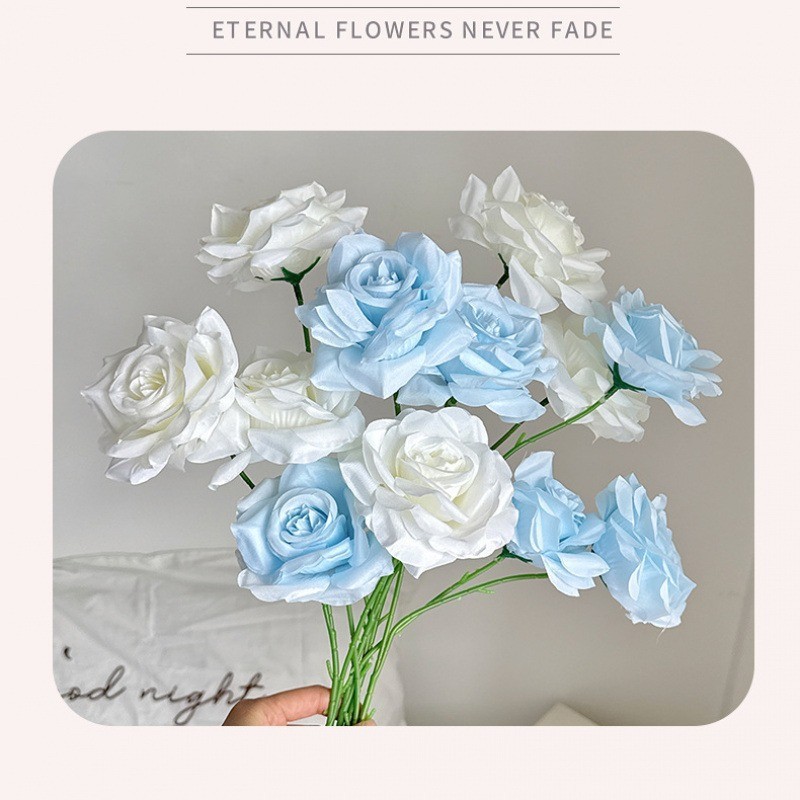 6Pcs Silk Artificial Roses Faux Flowers Pink Blue Purple for Wedding Home Decor