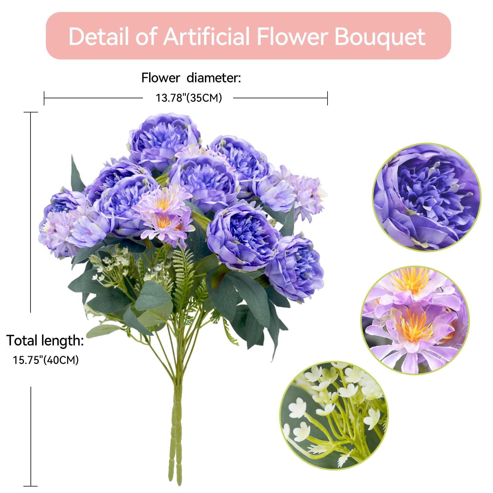 Peonies Artificial Flowers, Fake Peony Bouquet, Realistic Faux Peony Silk Flo…