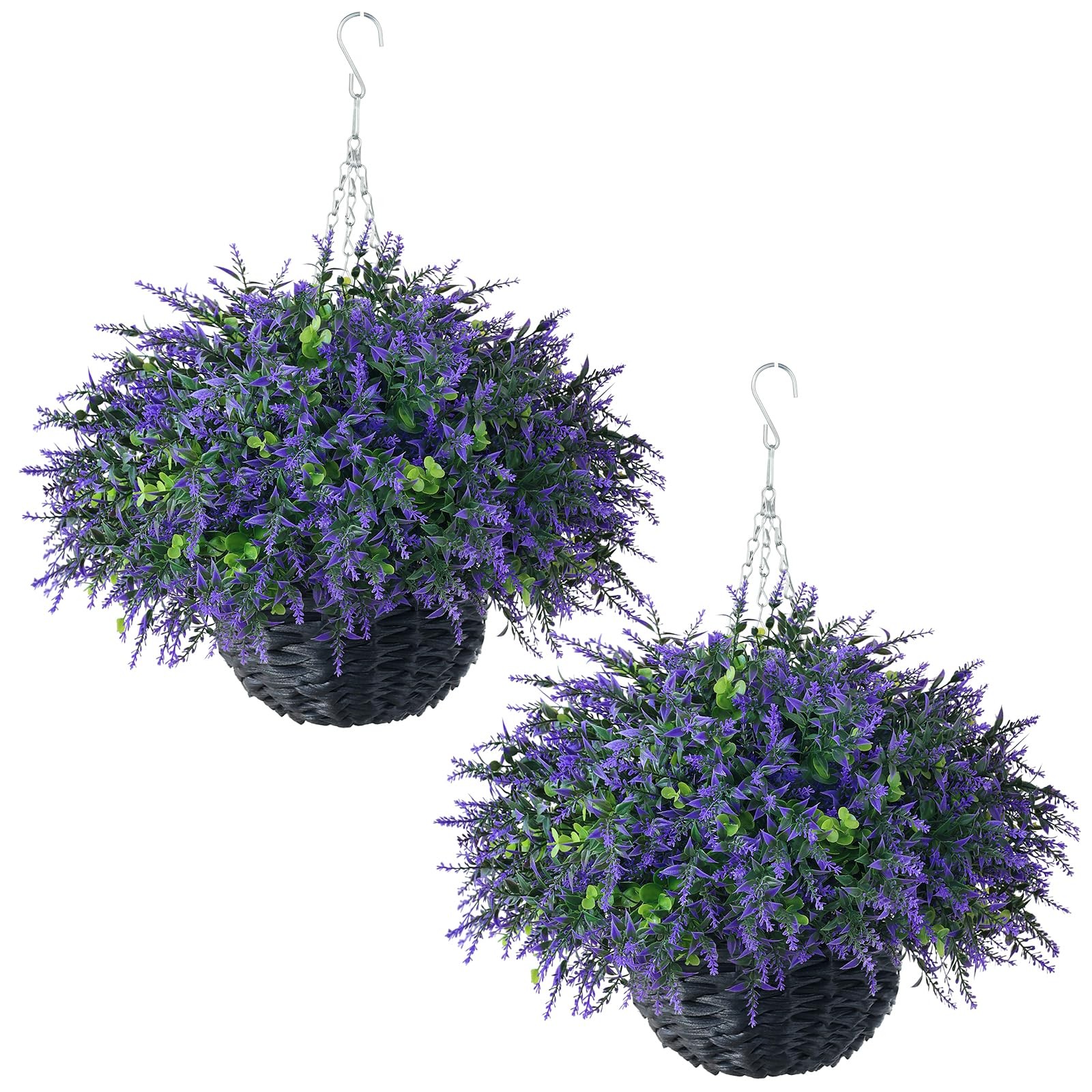 Artificial Eucalyptus & Lavender Hanging Basket (2 Pieces) – Realistic Fake H…