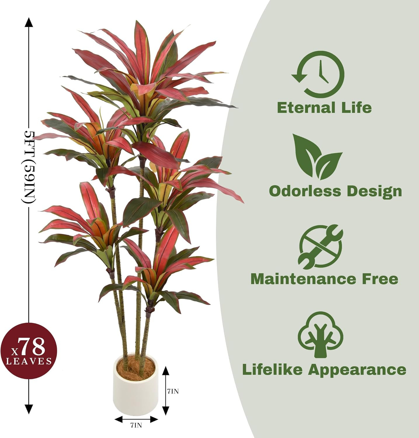 5Ft Artificial Dracaena Tree – Realistic Faux Silk Plant for Home & Office Decor
