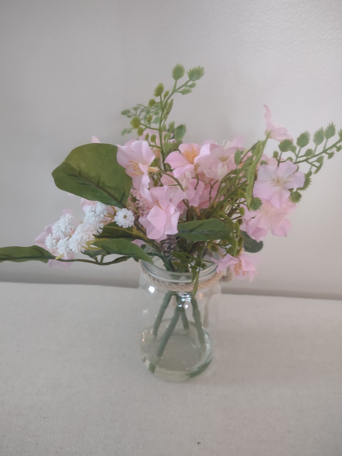 Pink Multi Flower Faux Arrangement in Glass Mason Jar with Faux Water~NEW SET/2