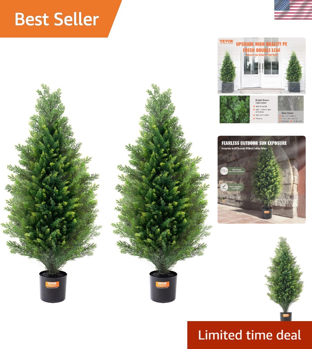 36-inch Faux Cedar Topiary Tree Set – -Round Indoor/Outdoor Plants – 2 Pack