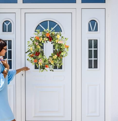 22IN Artificial Spring Summer Wreath with Wild Flowers & Silk Daisies