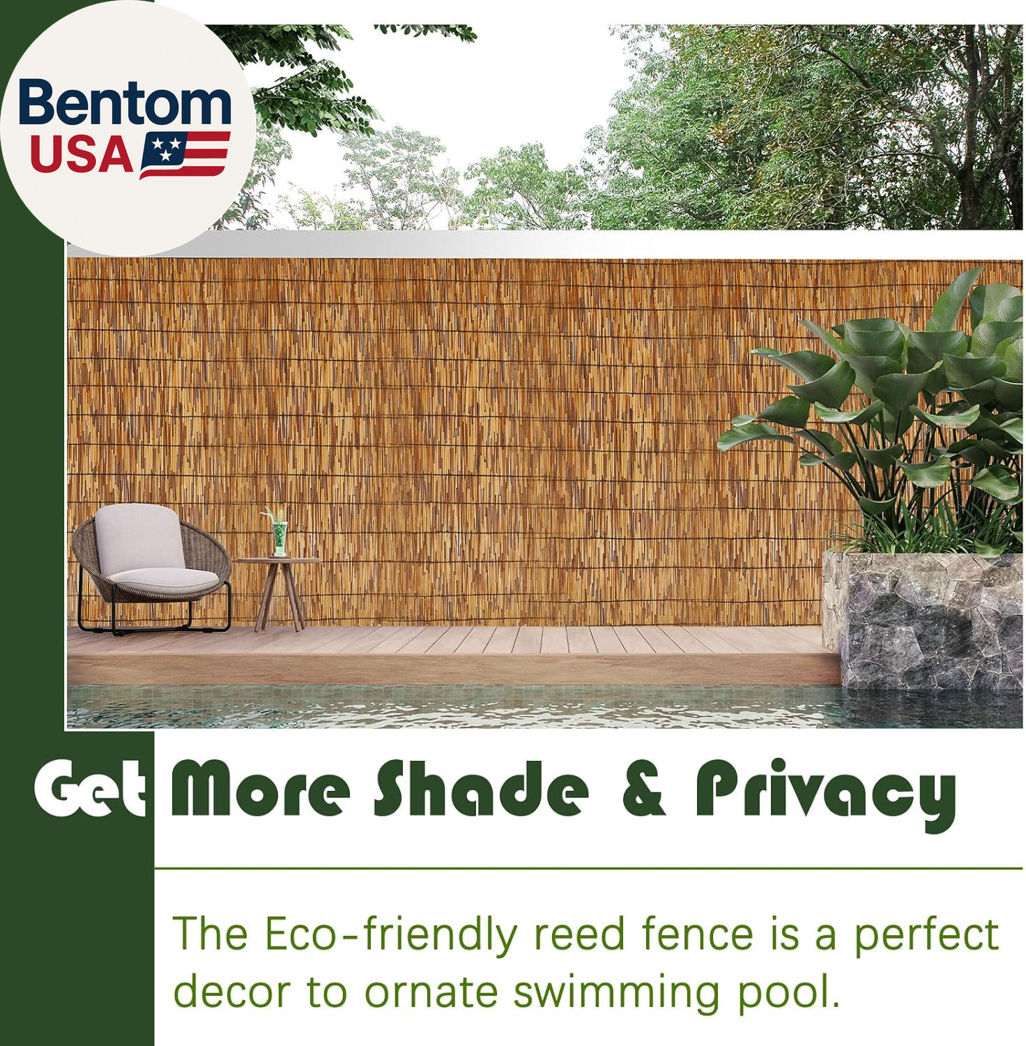 3 Pcs 3 X 16.4 Ft Reed Fence Roll, 85% Shade Bamboo Privacy Screen, Natural Deco