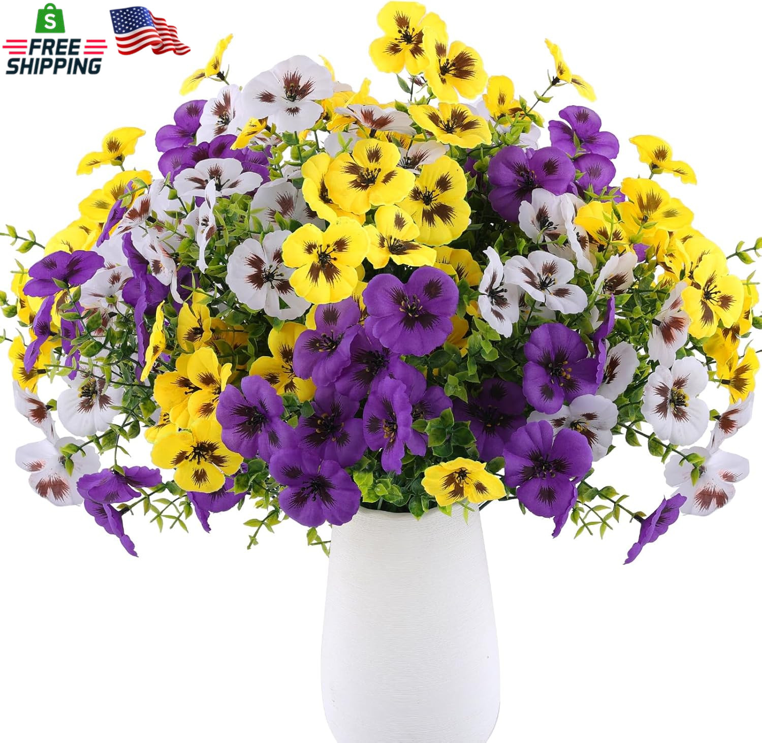 18 Pcs Artificial Fake Pansy Flowers for Outdoor, Faux Silk Pansies Spring Flowe