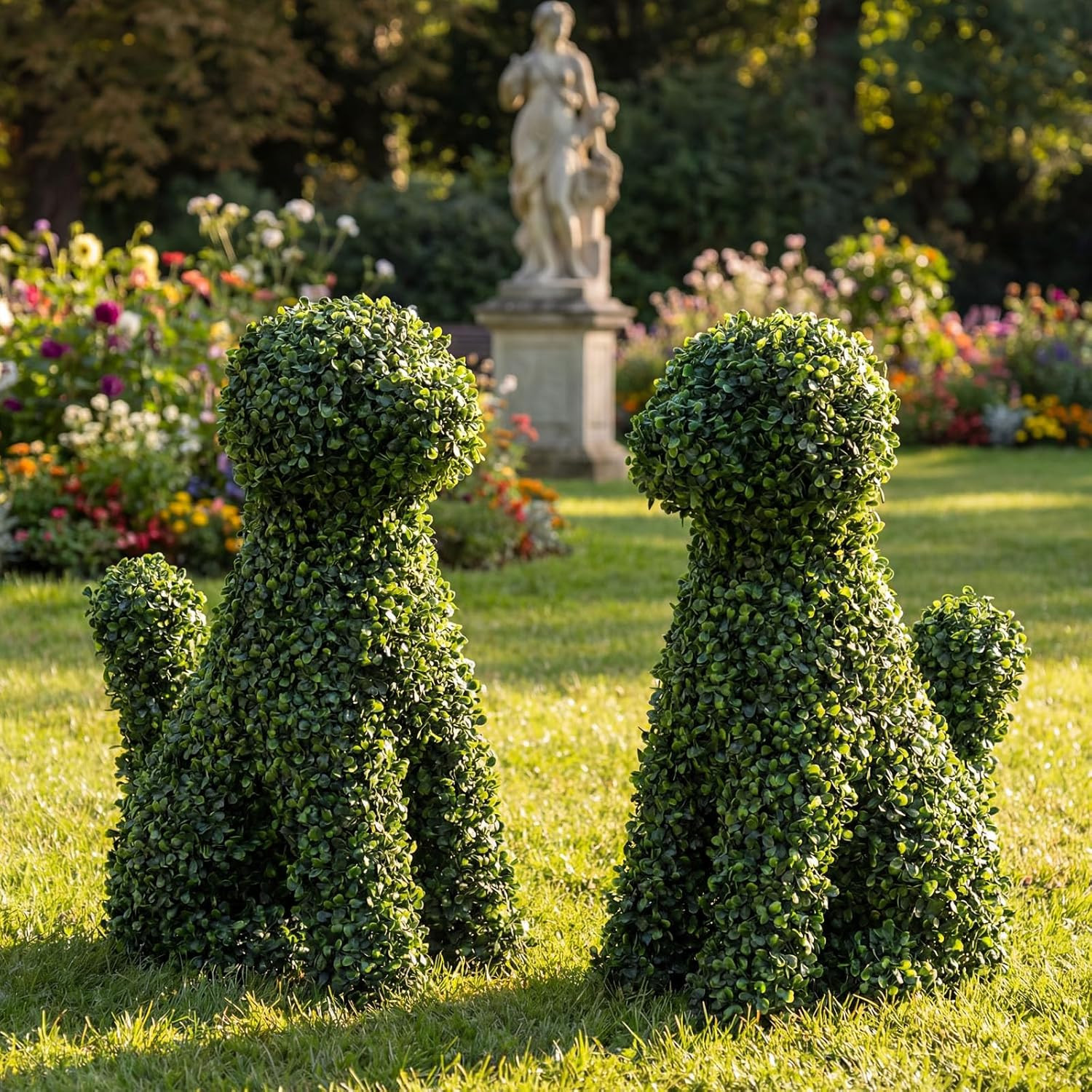 24″ Artificial Topiary Dog Statues – Green Flocking Garden Decor (2 Pcs)