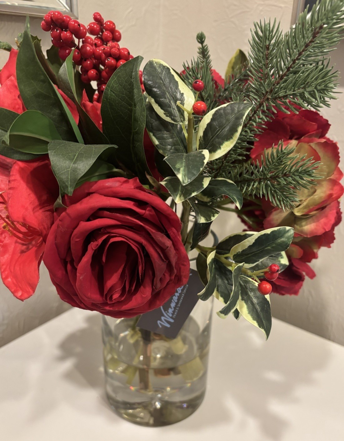 Winward Amaryllis Rose in Vase 16″