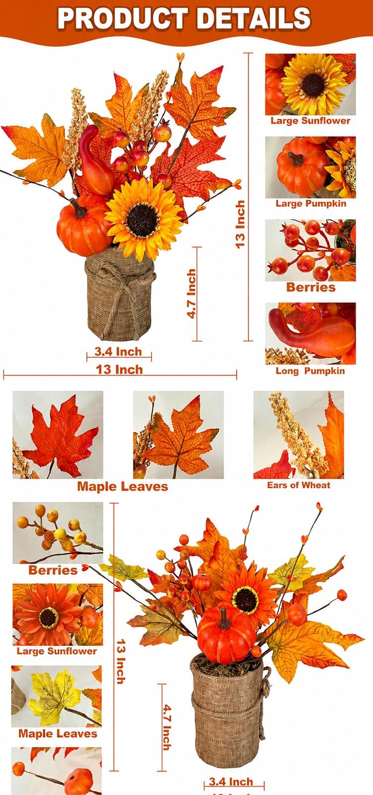 2Style & Light Timer 2 Pack 13 Inch Fall Decor Table Centerpiece Lights