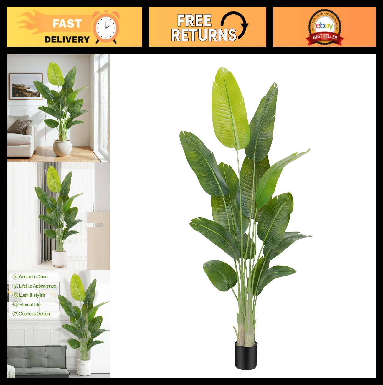 Lifelike 6ft Artificial Bird of Paradise Plant – Faux Banana Leaf Tree for Home