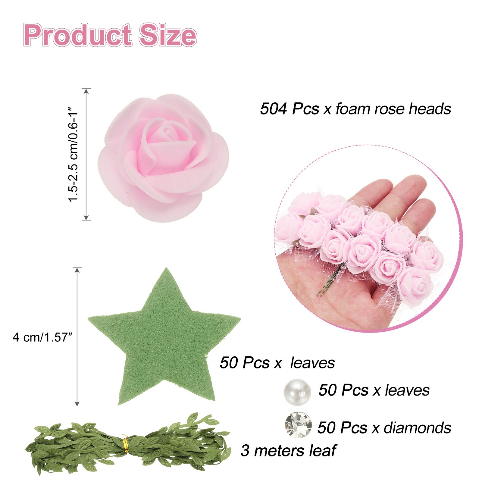504pcs Foam Rose Heads 1.5-2.5 cm for DIY Crafts Accessories, Light Pink