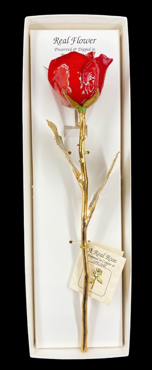 New Real Rose 24k Gold Hand Dipped Classic All Red Open Flower In White Gift Box