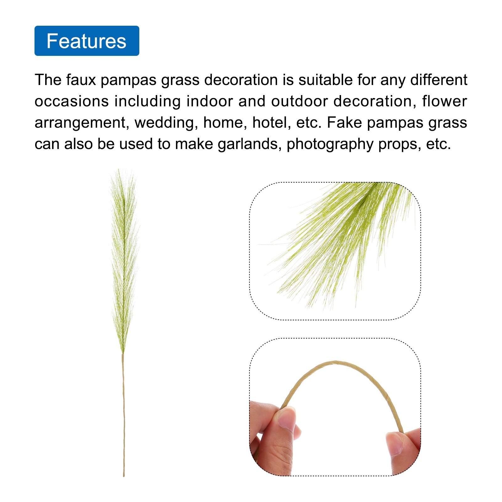30 Pcs Pampas Artificial Grass,21″ Fake Pampas Grass Green