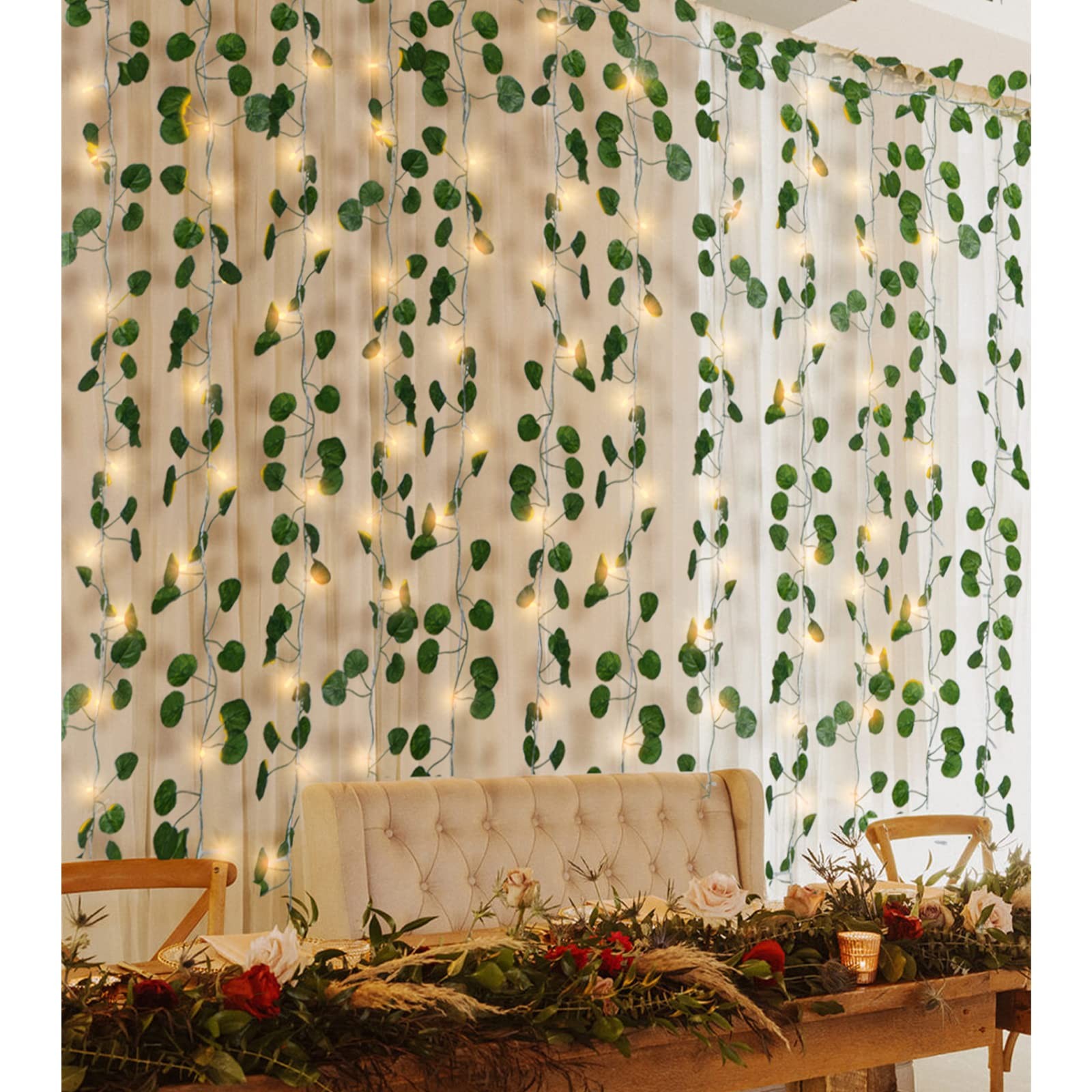 12 Pack Fake Vines Curtain String Light 240 8 Mode & Timer Hanging Ivy Lights…