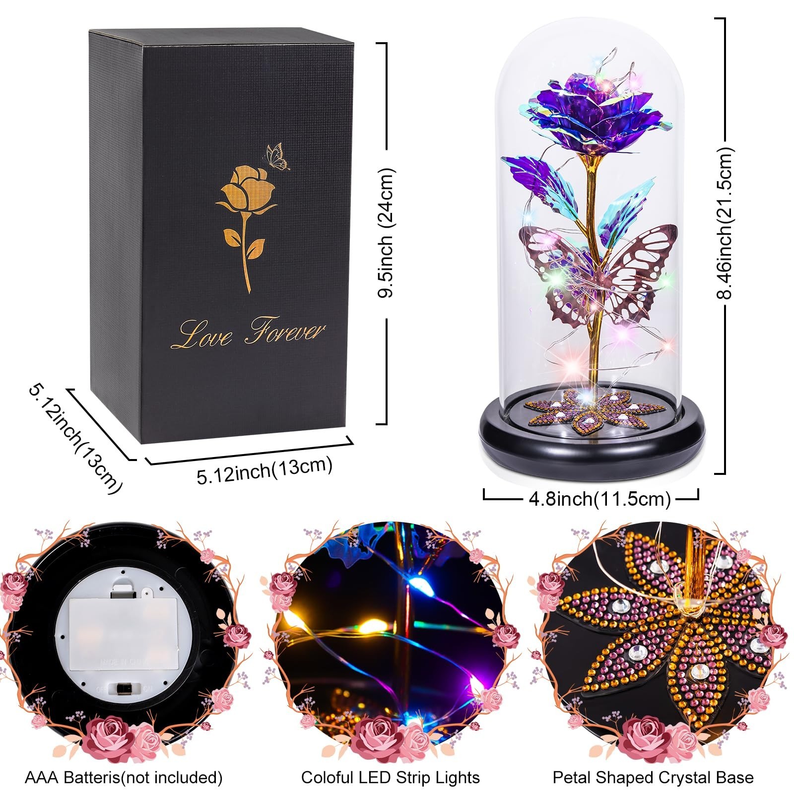 Eternal Galaxy Glass Rose in Dome – Forever Flowers Gift for Mom, Wife, Daughter