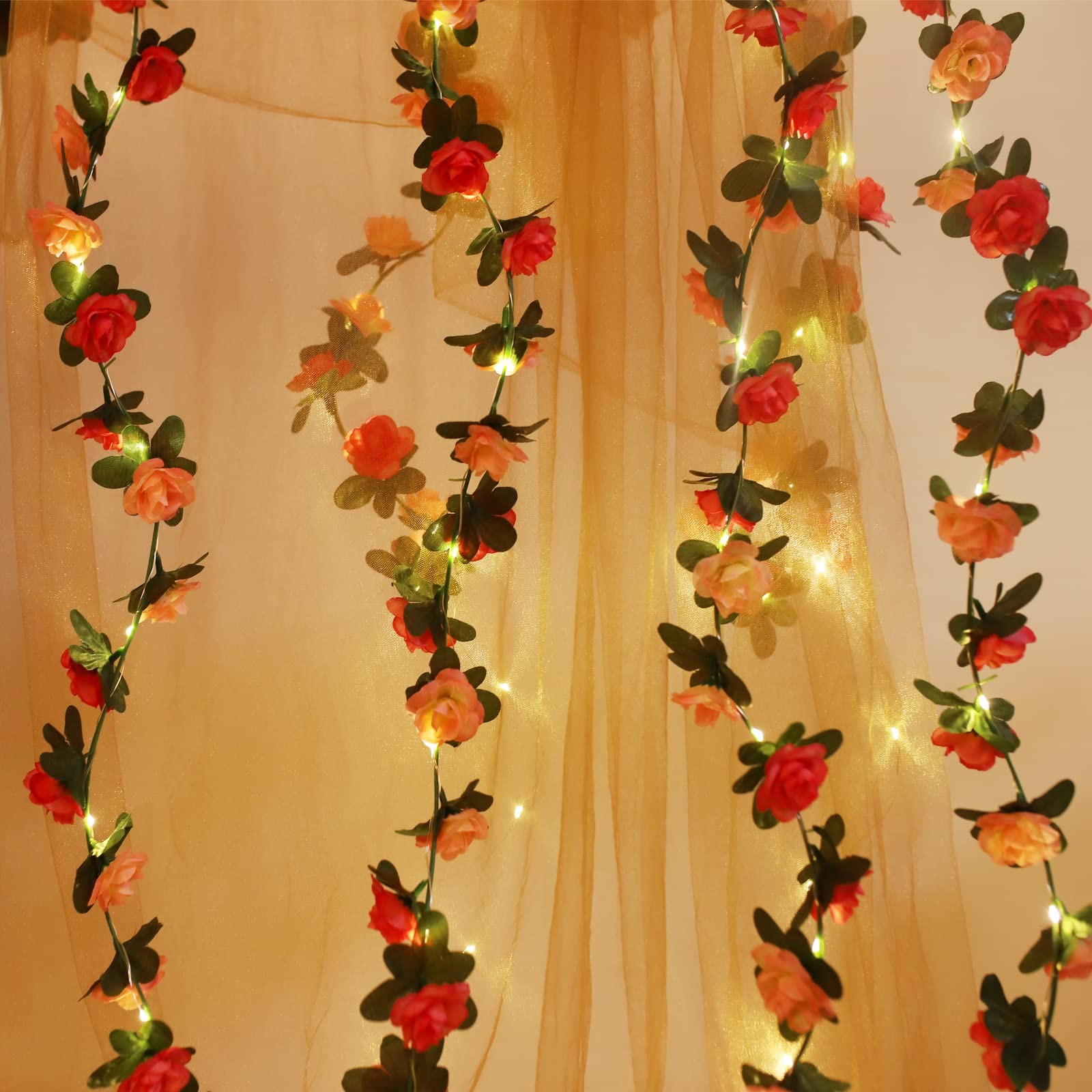 30 LED Rose Flower String Lights 8.2ft Artificial Flower Garland with Lights …