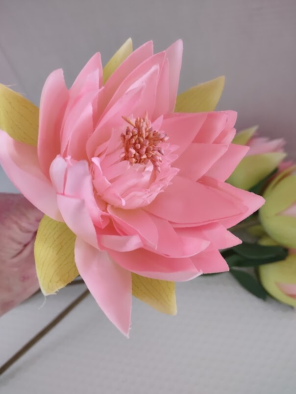 Artificial lotus blossom flower Stems (Six Stems) Pastel Pink