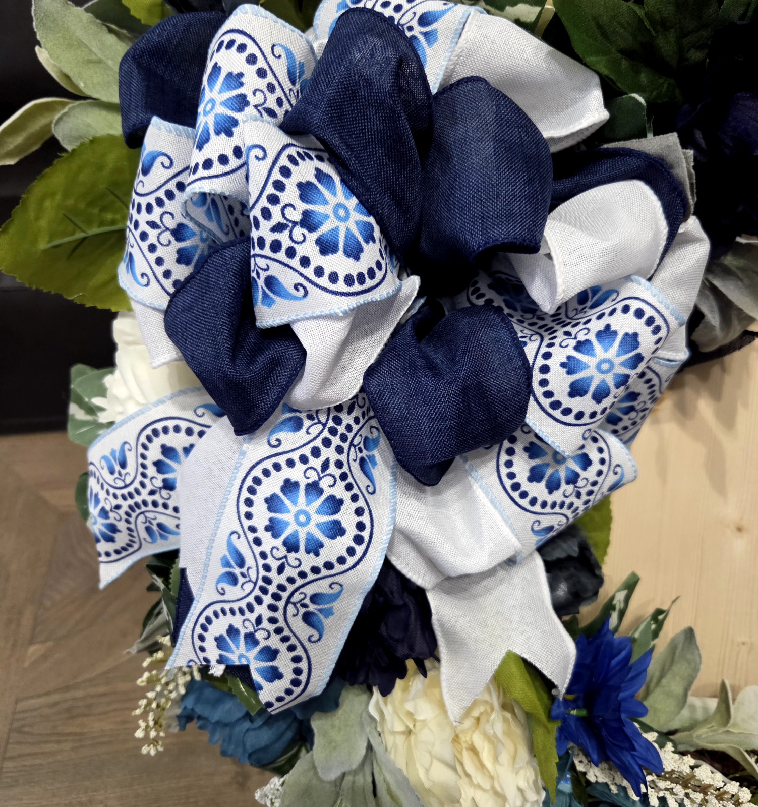 Blue and White “Bless Your Heart” Wreath