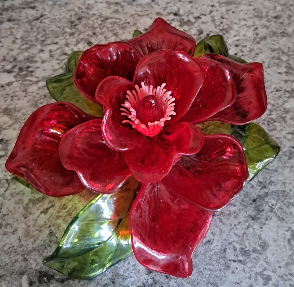 Vintage Hard Plastic Red Flower Arrangement 1960s