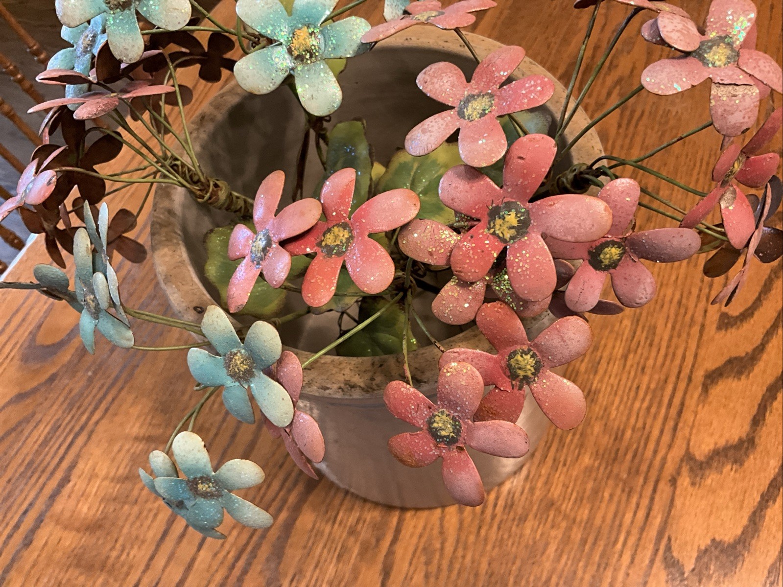 Enameled Metal Flowers 7 Total