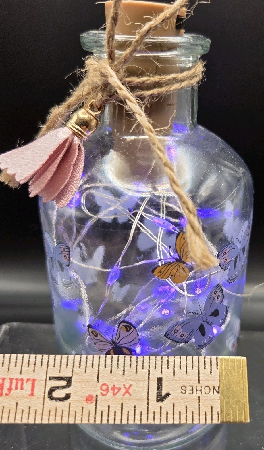 Handmade Butterfly Fairy Light Glass Bottle Lamp LED Night Light 6″ Tall HomeDec