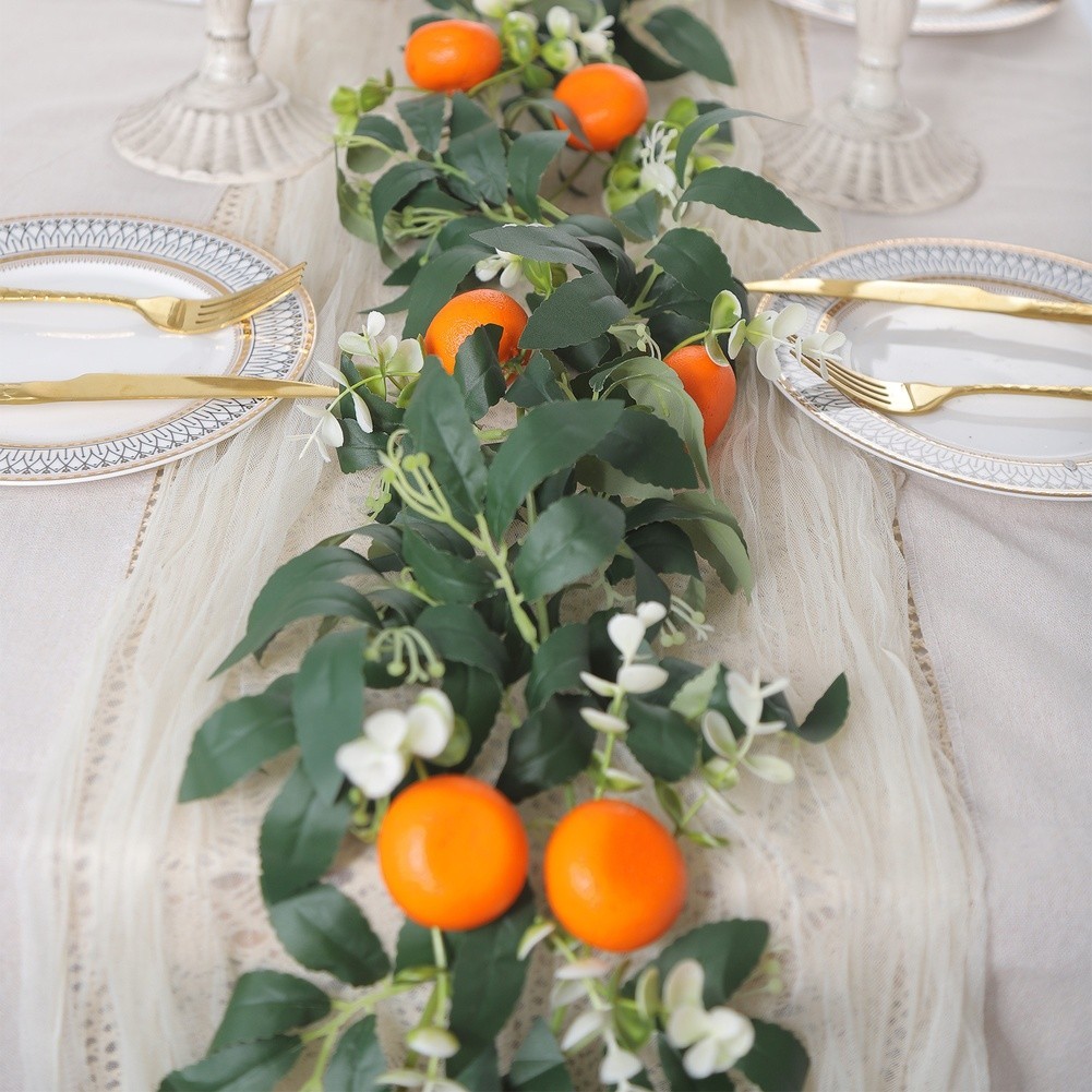 67.7 Inch Decor Garland Orange Fruits White Flowers Green Leaves Indoor Use