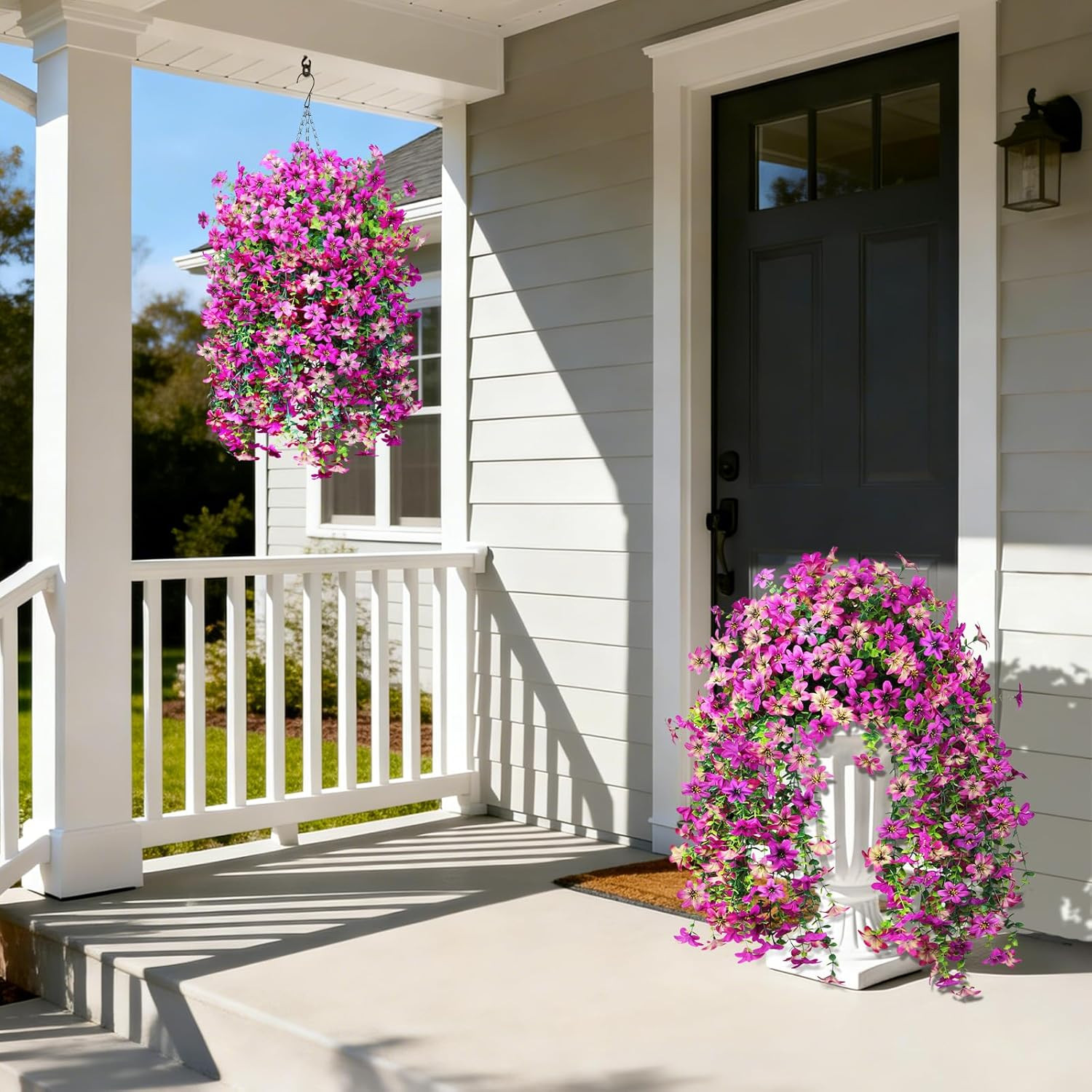 Artificial Hanging Flowers Decoration, 3Pcs Fake Floral Basket Plants for Outdoo