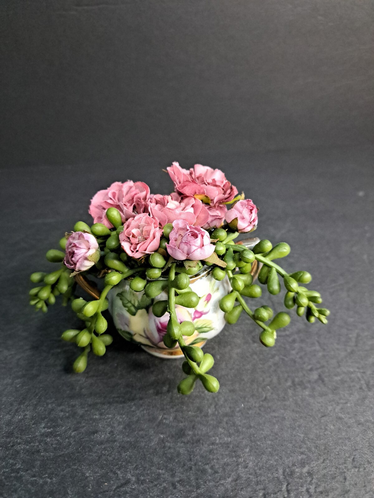 Artificial Floral Arrangements 4 In Tall Succulent With Pink Flowers Sugar Bowl