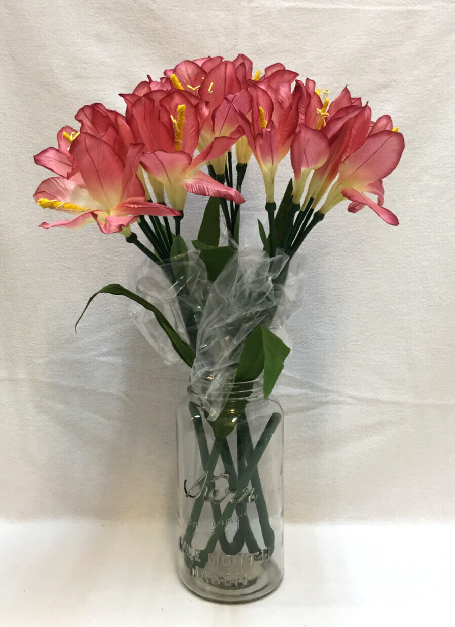 Lily Flowers Pink Rose Wine Faux Silk 7 Blooms Per 28″ Stem Thailand Lot of 3