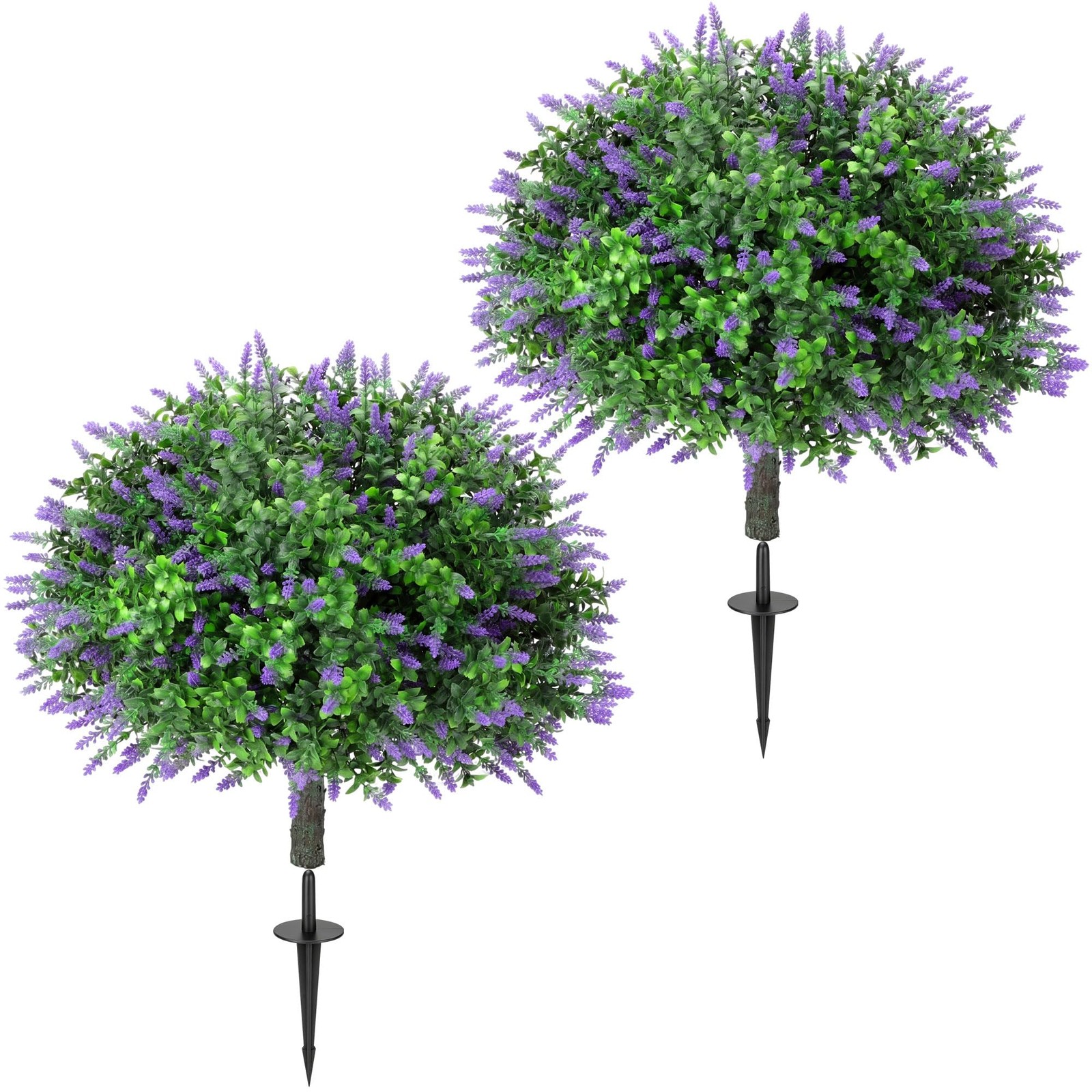 27.5″ Artificial Lavender Boxwood Topiary Trees for Outdoor with Round Spike,…