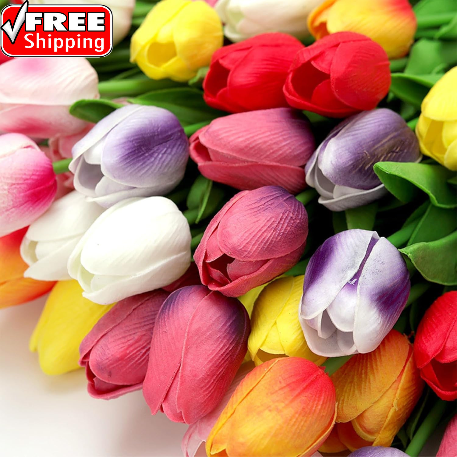 15PCS Artificial Tulips Flowers,Real Touch 14″ Silk Fake Tulips,Bulk Fake Flower